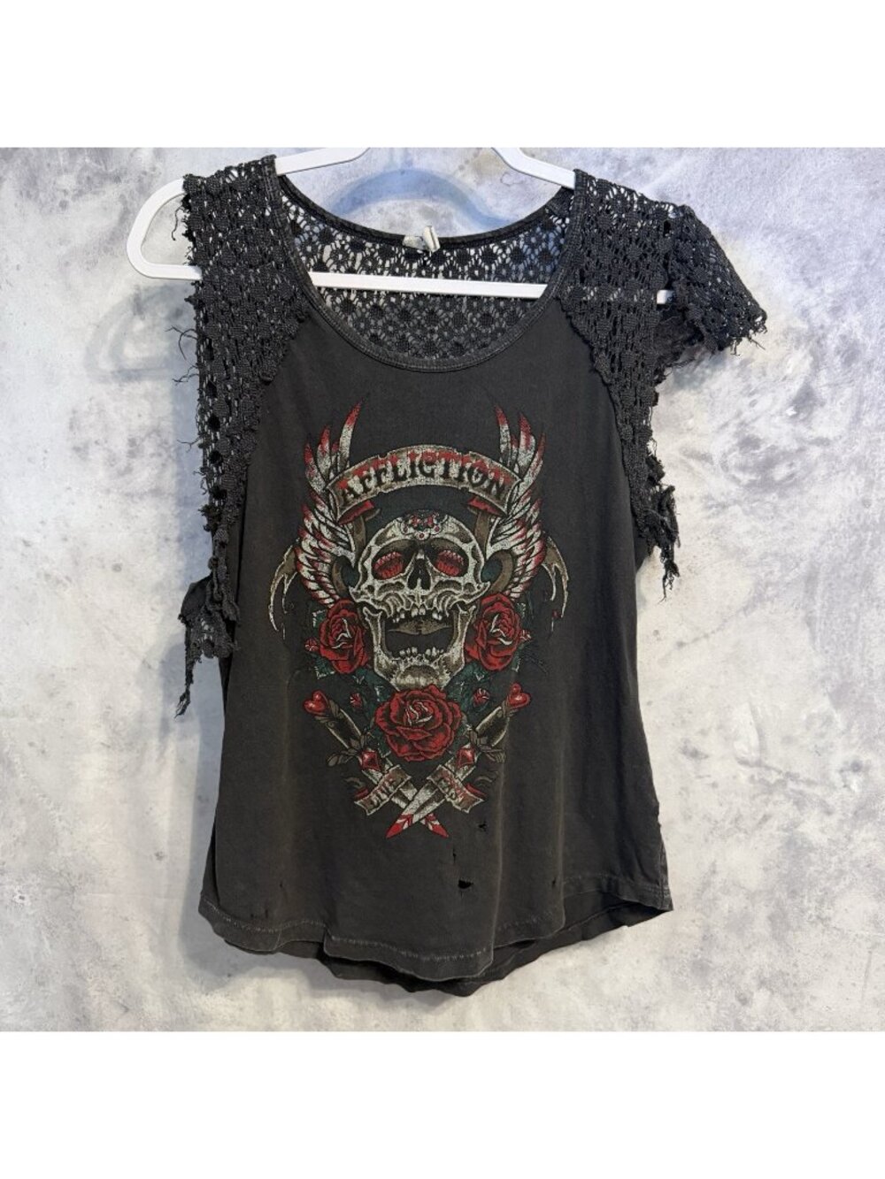 Affliction Women Grunge Tank Top Shirt Black Size Small